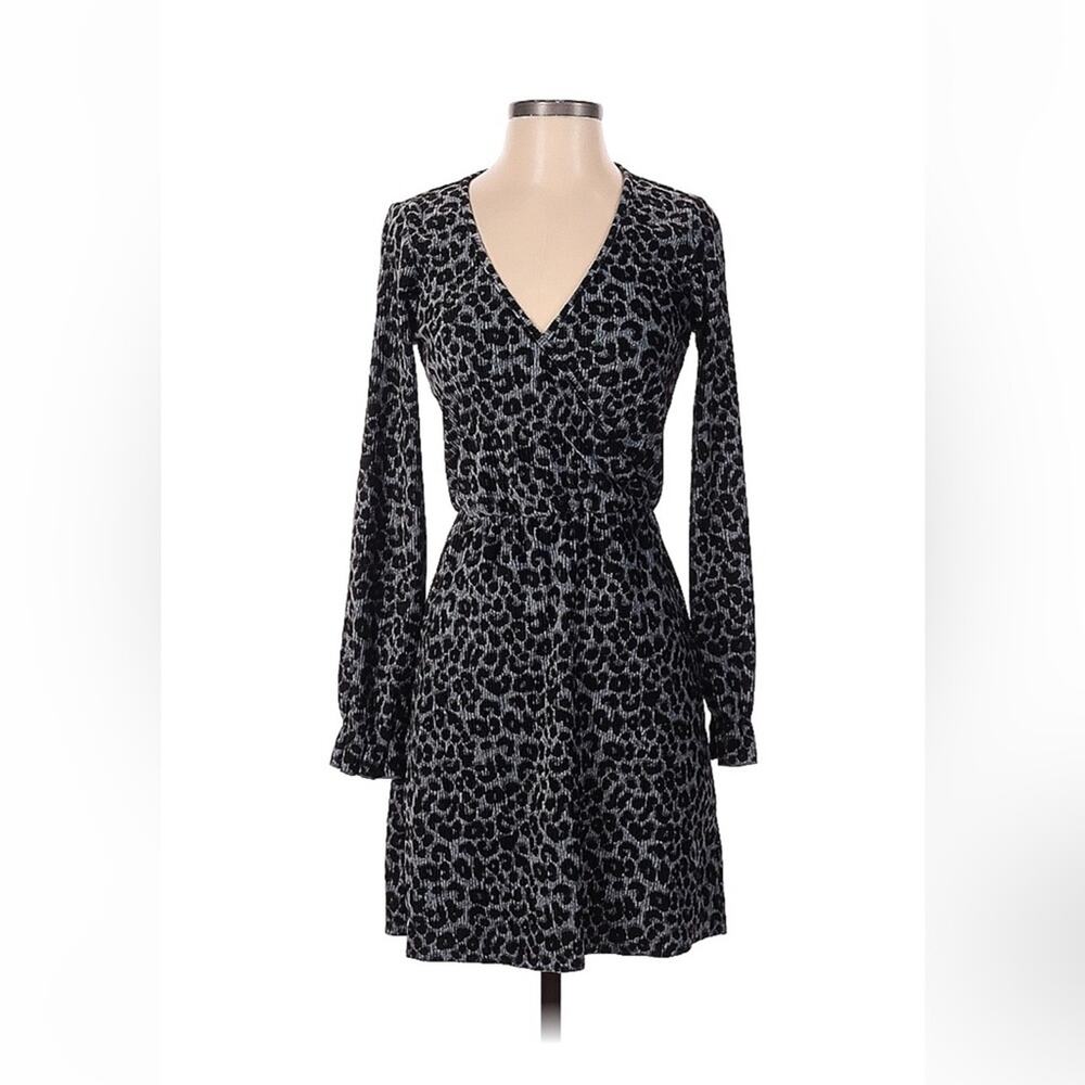 Day After Day steel blue & black leopard print wrap bust fit and flare dress XS